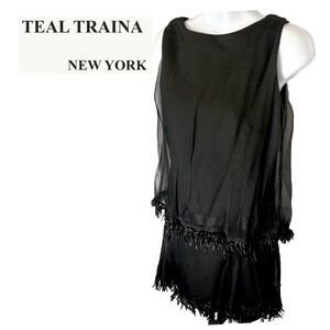 1960s Teal Traina Sz 10 M Stunning Silk Little Black Dress Outstanding Condition